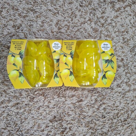 Reusable Ice Cubes Drink Chillers 24 Piece Lemons with 16oz Unbreakable‎ Glasses - Picture 2 of 7